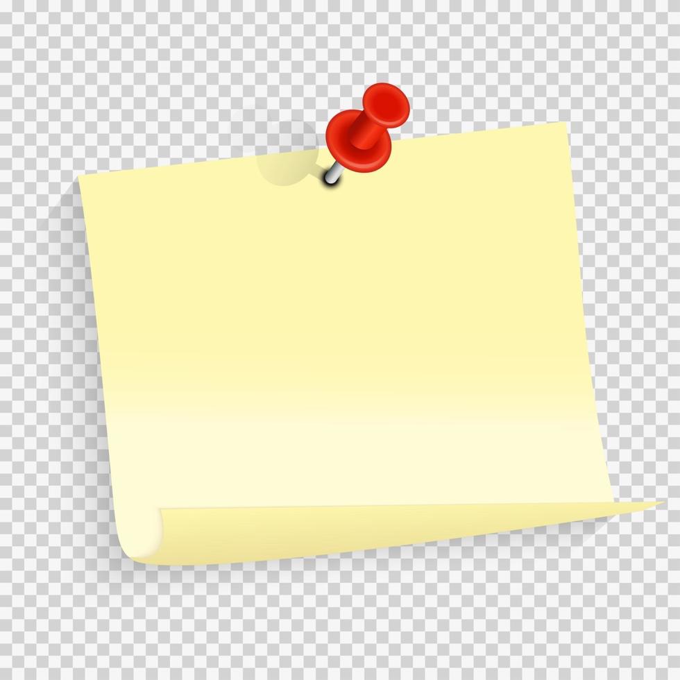 adesivo colorido de nota de papel vazio com alfinete vermelho para texto do escritório ou mensagens de negócios vetor