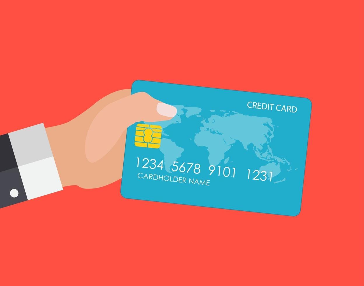 mão segurando o conceito de pagamentos online e financeiros de cartão de crédito vetor
