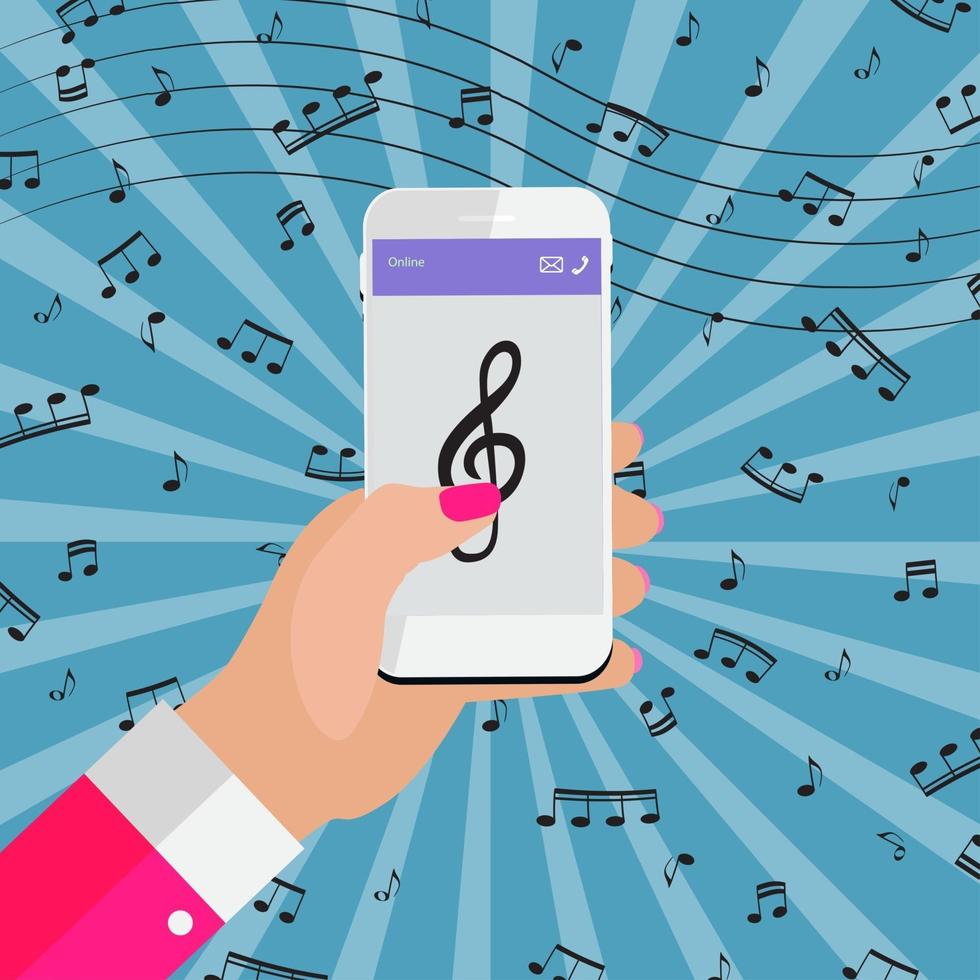 tocando música no seu smartphone online da internet vetor