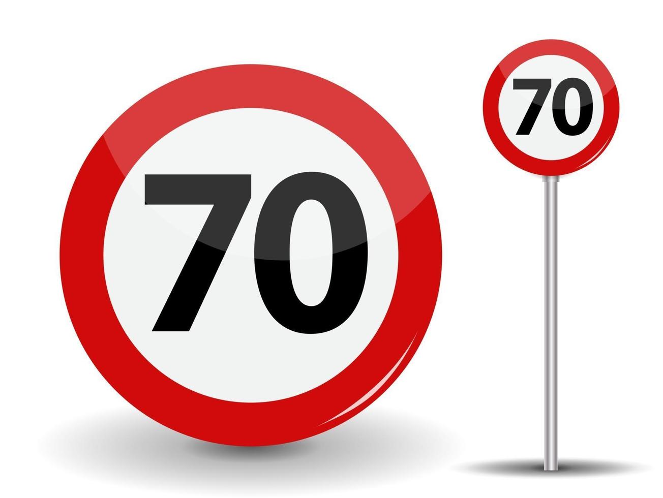 limite de velocidade do sinal de estrada vermelho redondo 70 quilômetros por hora vetor
