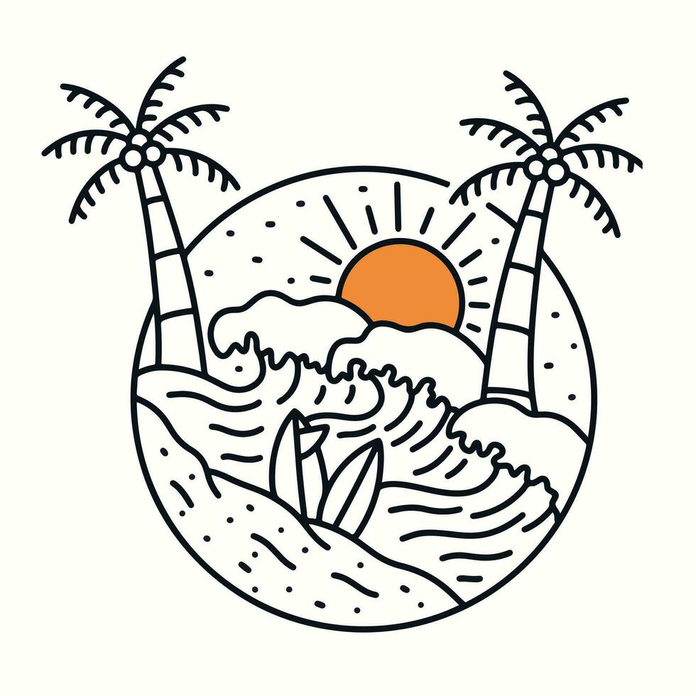 a ondas em a verão mono linha arte para Projeto camiseta, distintivo, adesivo, etc vetor