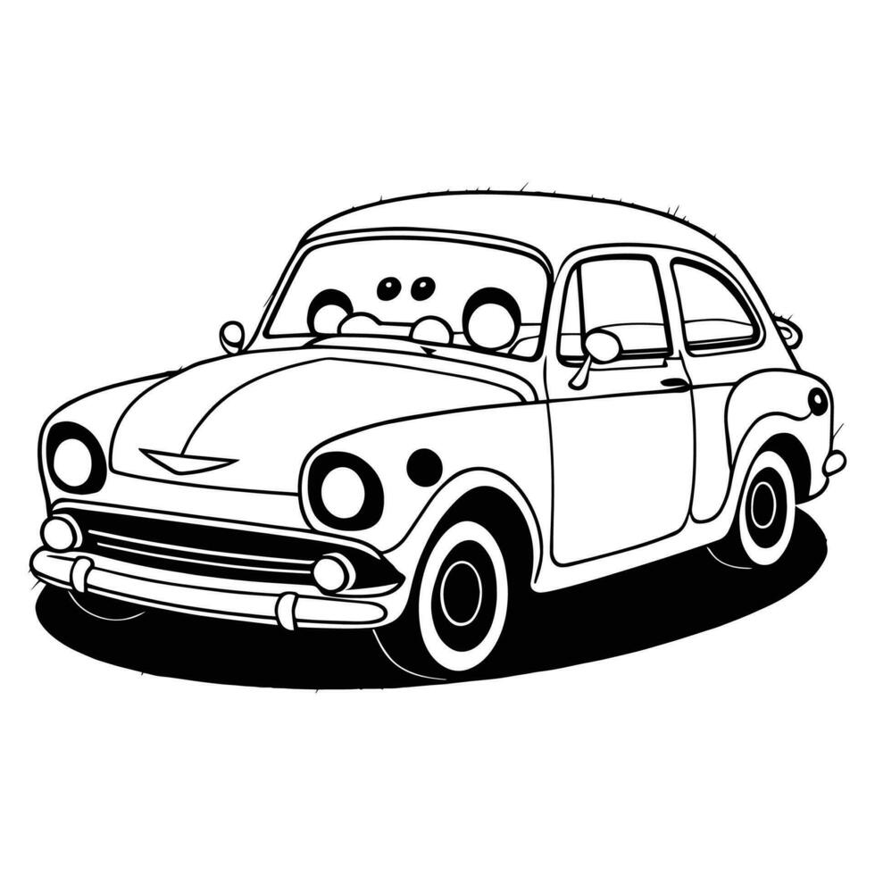 isto é s uma vetor carro clipart, carro vetor silhueta, uma Preto e branco carro em a estrada vetor linha arte.