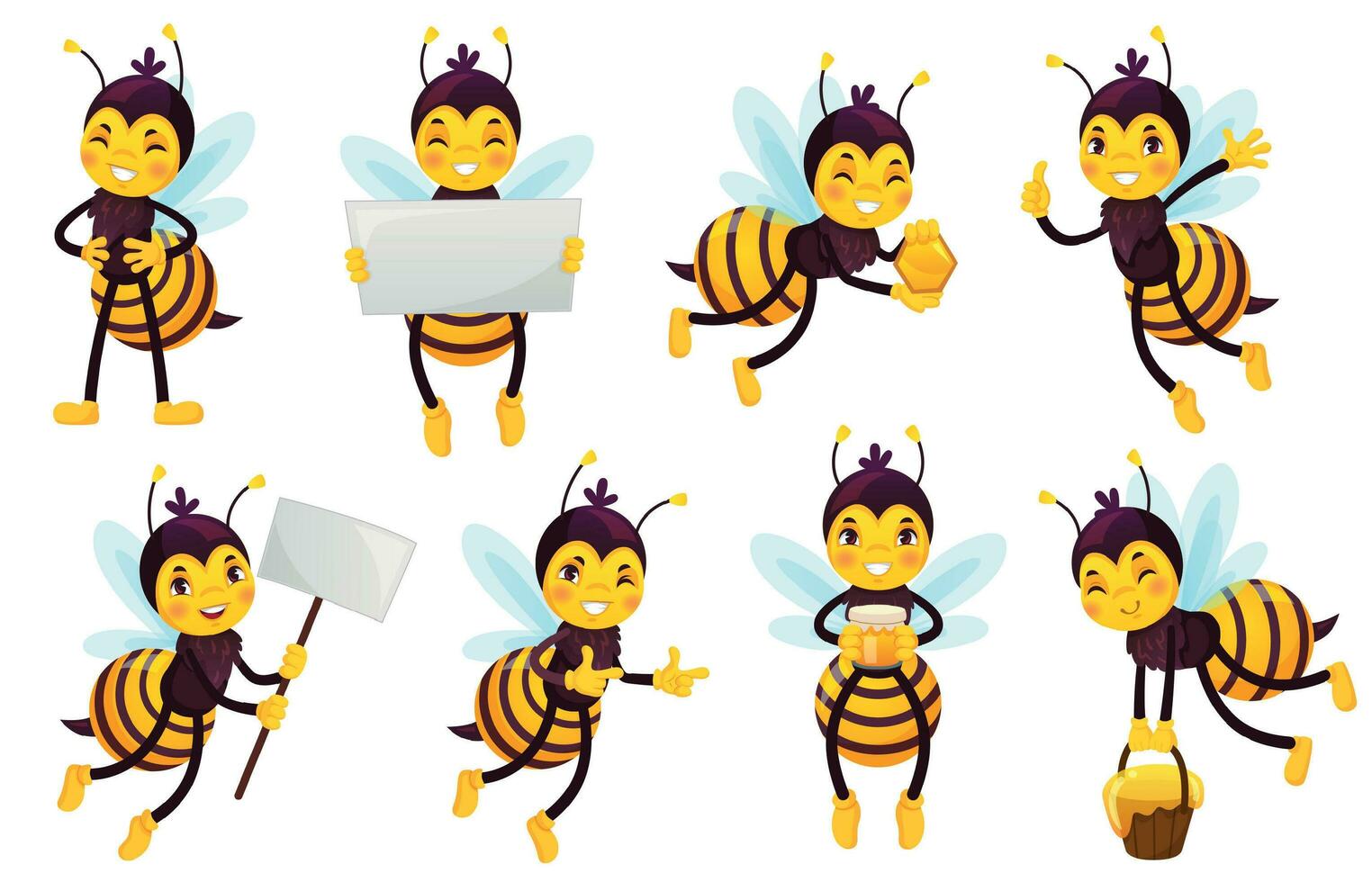 desenho animado abelha personagem. abelhas mel, vôo fofa abelha e engraçado amarelo abelha mascote vetor ilustração conjunto
