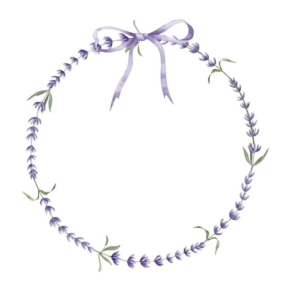 lavanda guirlanda. mão desenhado aguarela floral círculo quadro, Armação em branco isolado fundo. ilustração do lavandula fronteira. modelo para cumprimento cartões ou Casamento convites com provence ervas vetor