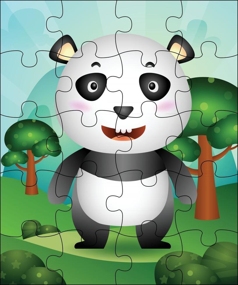 ilustração de jogo de quebra-cabeça para crianças com panda fofo vetor