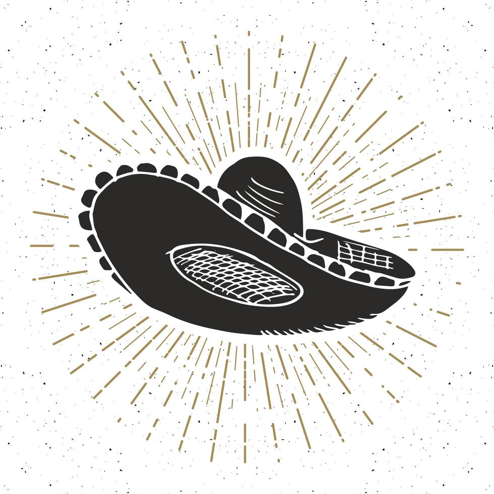 rótulo vintage desenhado à mão sombrero mexicano tradicional chapéu esboço grunge texturizado retro emblema emblema design tipografia tshirt impressão ilustração vetorial vetor