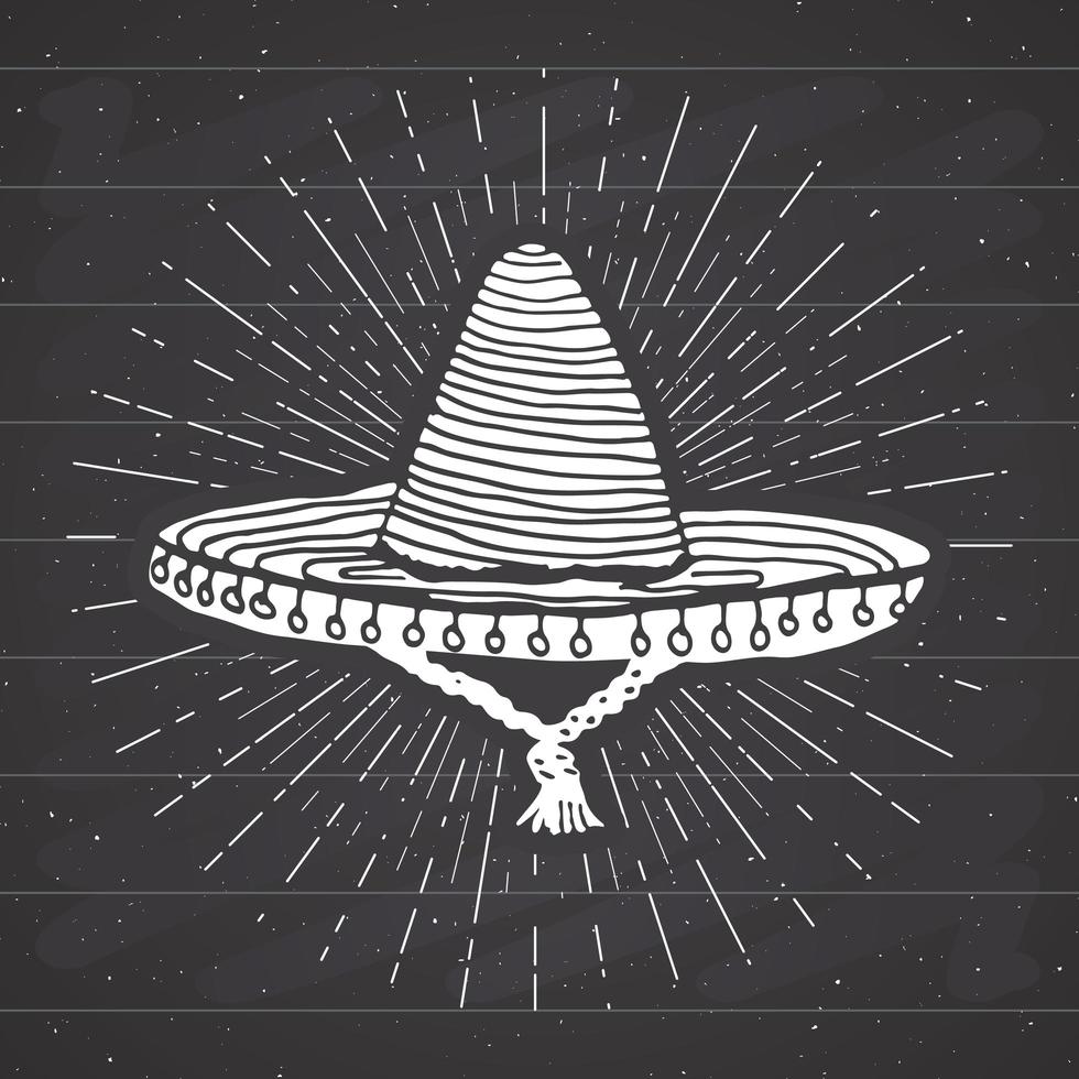 rótulo vintage desenhado à mão sombrero mexicano tradicional chapéu esboço grunge texturizado retrô emblema emblema projeto tipografia impressão ilustração vetorial no fundo do quadro vetor