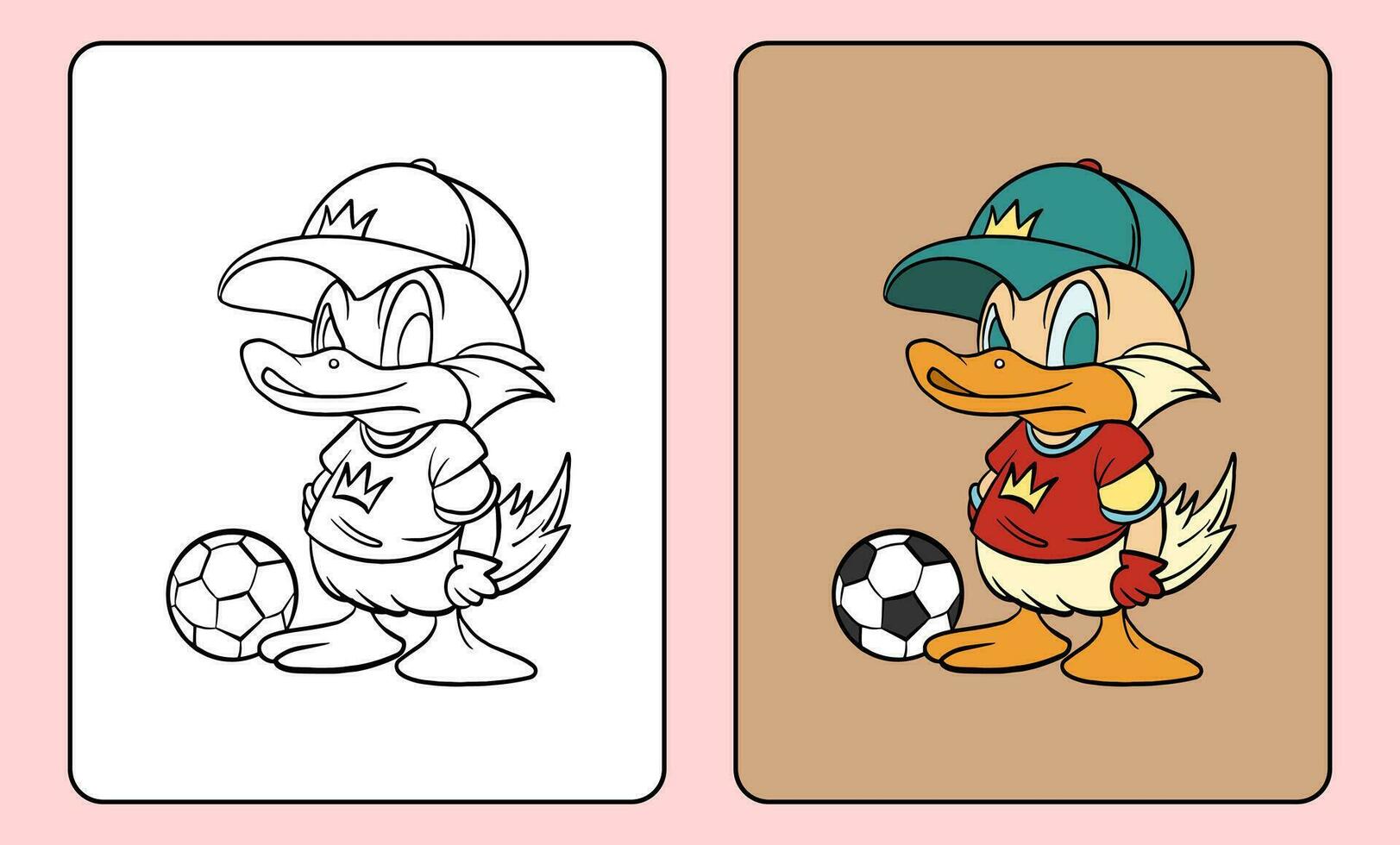 coloração bola mascote com Pato personagem vestindo uma chapéu vetor