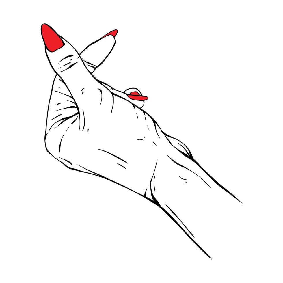 grandes vermelho unhas mão desenhado gesto esboço vetor ilustração linha arte