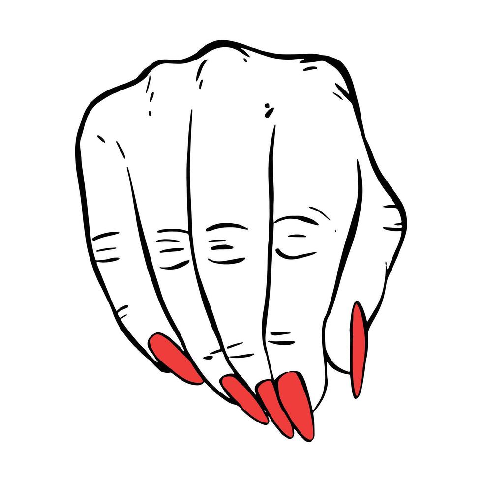 grandes vermelho unhas mão desenhado gesto esboço vetor ilustração linha arte