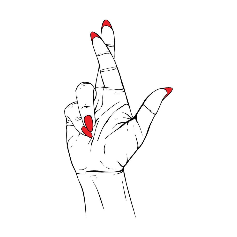 grandes vermelho unhas mão desenhado gesto esboço vetor ilustração linha arte