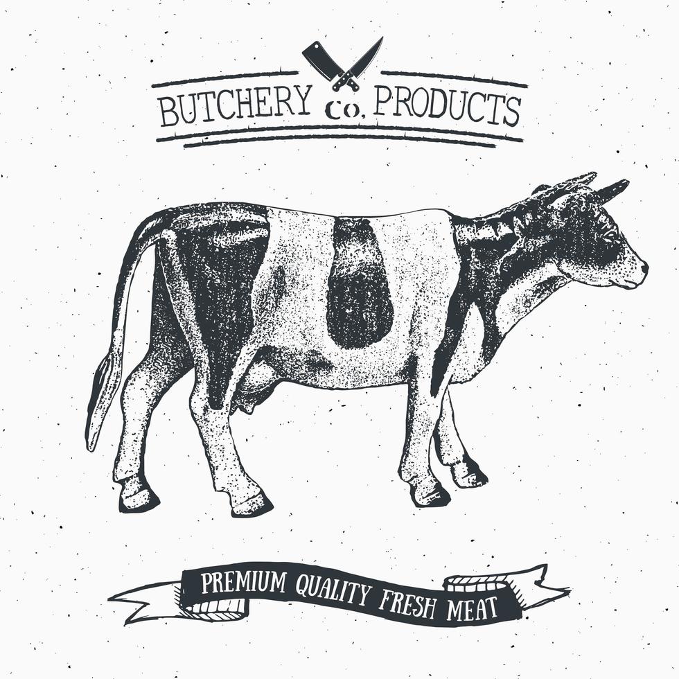 açougueiro emblema vintage produtos de carne bovina, estilo retrô de modelo de logotipo de açougue. design vintage para design de logotipo, etiqueta, emblema e marca. ilustração vetorial vetor