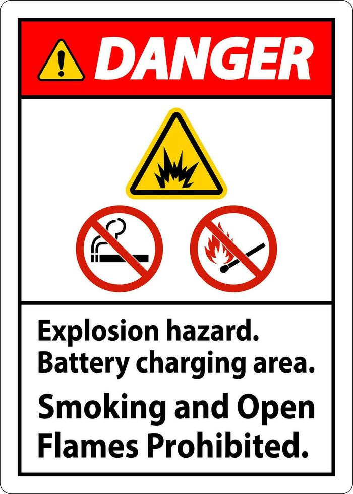 Perigo placa explosão perigo, bateria cobrando área, fumar e aberto chamas Proibido vetor