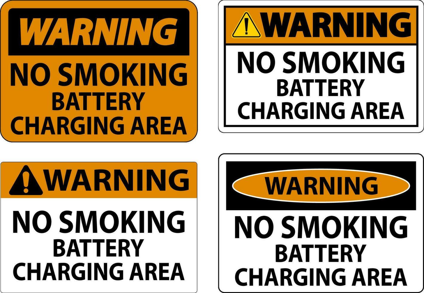 Atenção placa bateria armazenamento área não fumar vetor