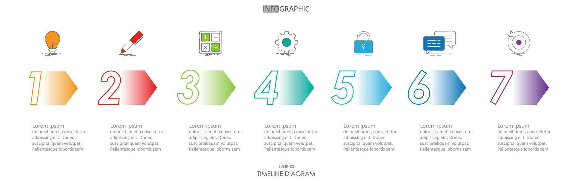 Linha do tempo semanal planejador cronograma projeto diagrama infográficos modelo para negócios. 1 semana 7 degrau moderno Linha do tempo cronograma diagrama com apresentação vetor Linha do tempo semana infográficos.