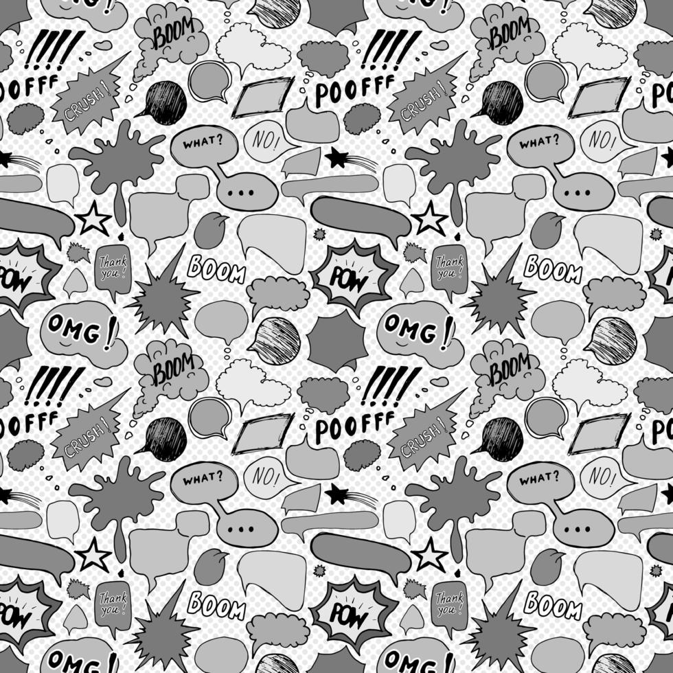 Seamless pattern background com balões de fala de quadrinhos desenhados à mão, ilustração vetorial vetor