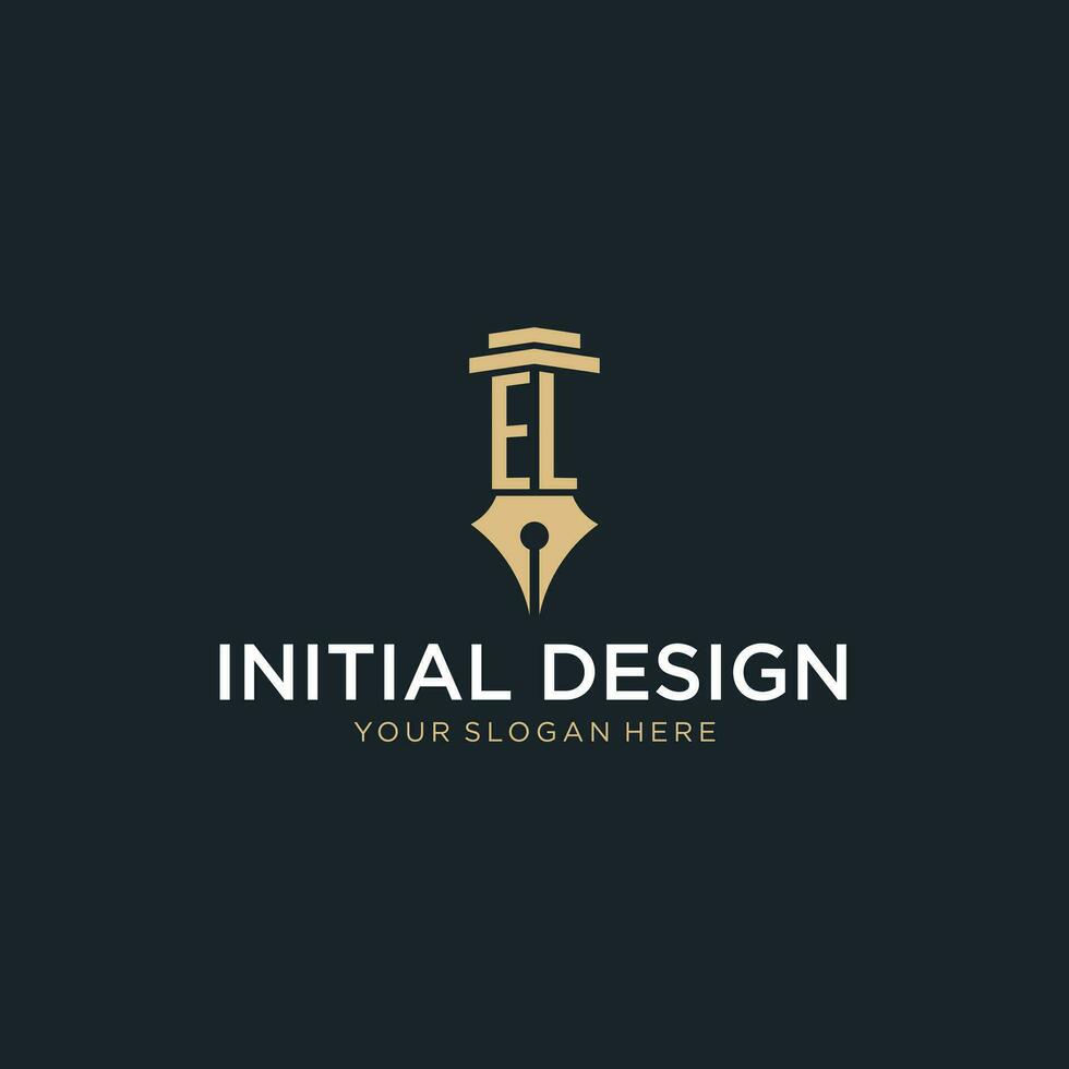 el monograma inicial logotipo com fonte caneta e pilar estilo vetor
