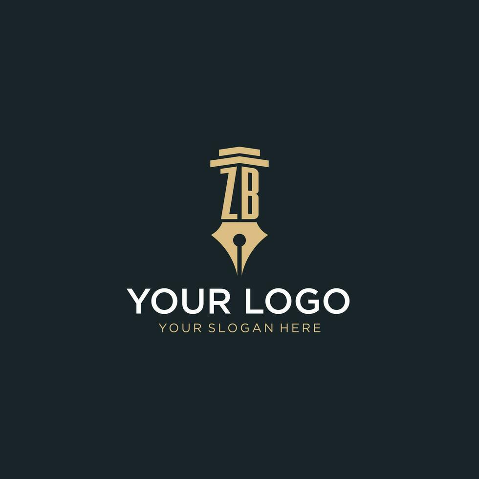 zb monograma inicial logotipo com fonte caneta e pilar estilo vetor