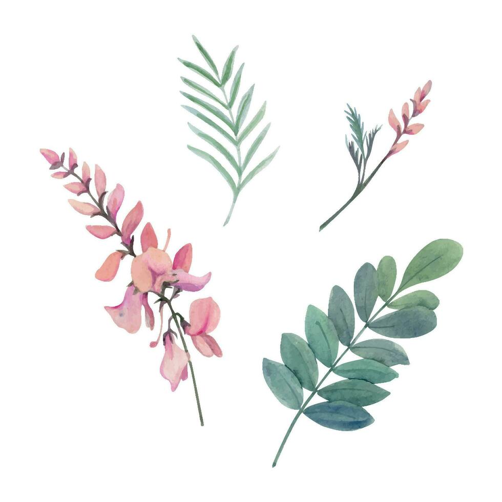 mão desenhado aguarela índigo plantar flores e folhas, coloração tingir, para passatempo, feito à mão tecido. ilustração isolado objeto em branco fundo. fazer compras logotipo, imprimir, local na rede Internet, o negócio cartão, livreto vetor