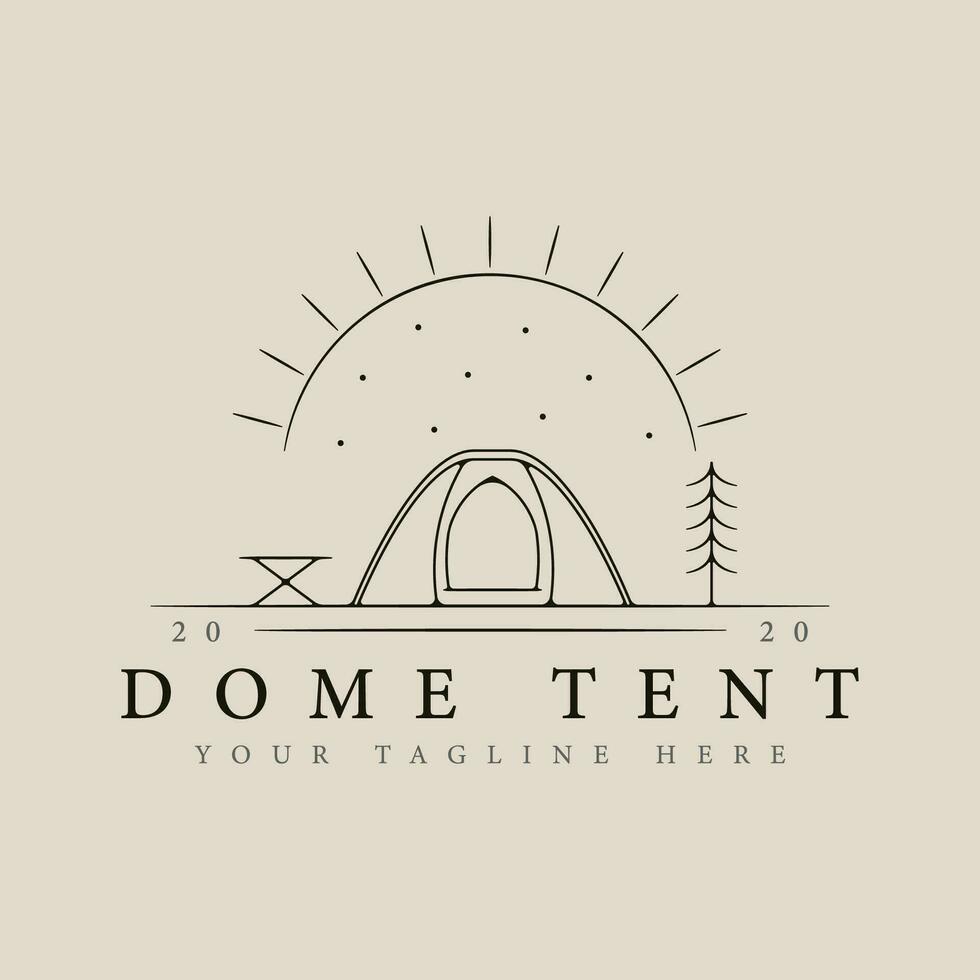 cúpula barraca ao ar livre linha arte logotipo Projeto com Sol rebentar minimalista estilo logotipo vetor ilustração Projeto.