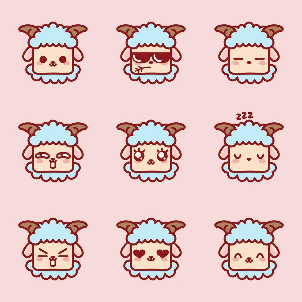 fofa kawaii ovelha emoji conjunto vetor