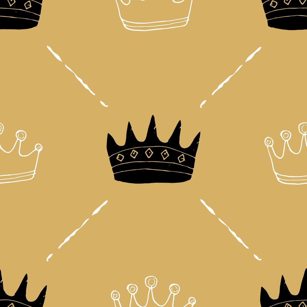padrão sem emenda de coroa, fundo de rabiscos reais desenhados à mão, ilustração vetorial vetor