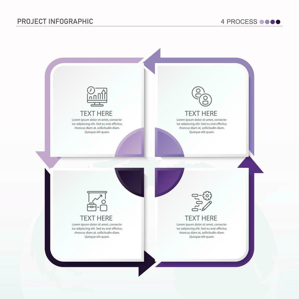 infográfico processo Projeto com ícones e 4 opções ou passos. vetor