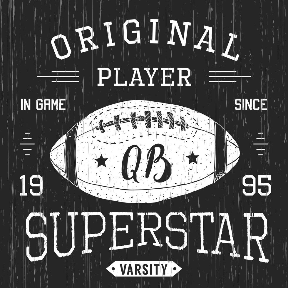 design de t-shirt, gráficos de tipografia superstar de quarterback de futebol americano, ilustração vetorial vetor