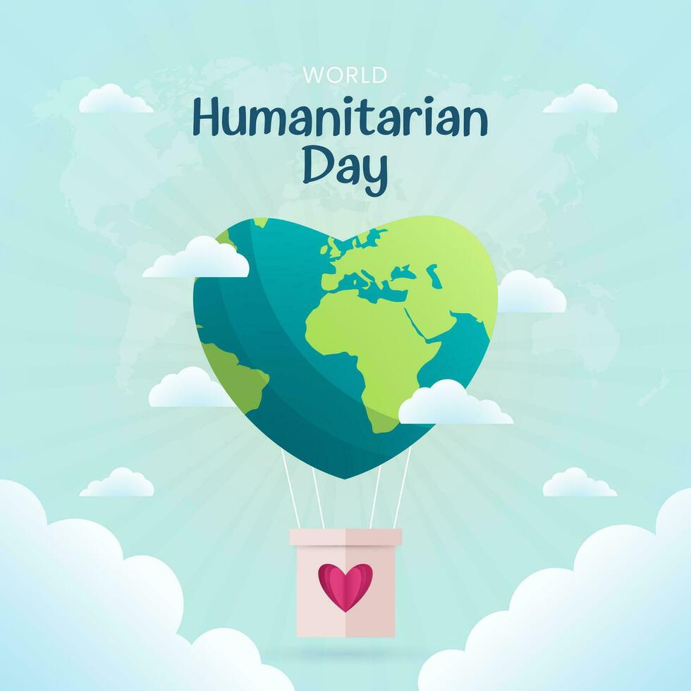 mundo humanitário dia Projeto com ar balão e coração forma globo ilustração vetor