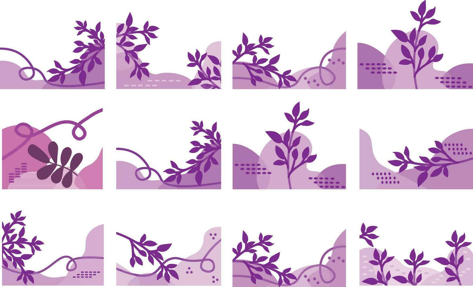 conjunto do floral faixas com folhas. vetor ilustração dentro plano estilo.