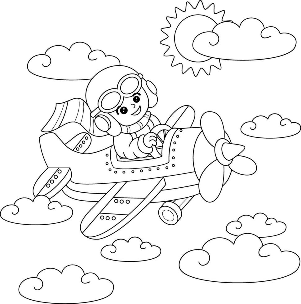 coloração livro para crianças. a astronauta dentro uma avião. vetor ilustração