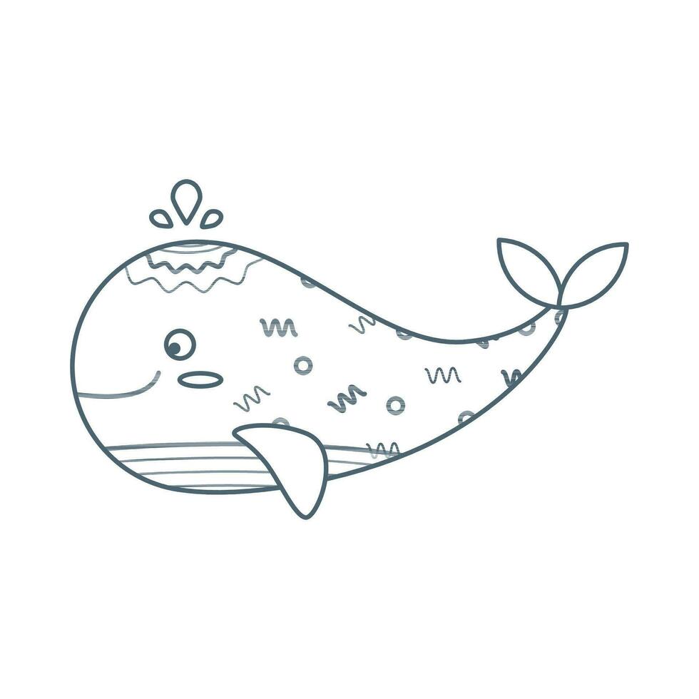 baleia, mar animal. a habitante do a mar mundo, uma fofa embaixo da agua criatura. linha arte. vetor