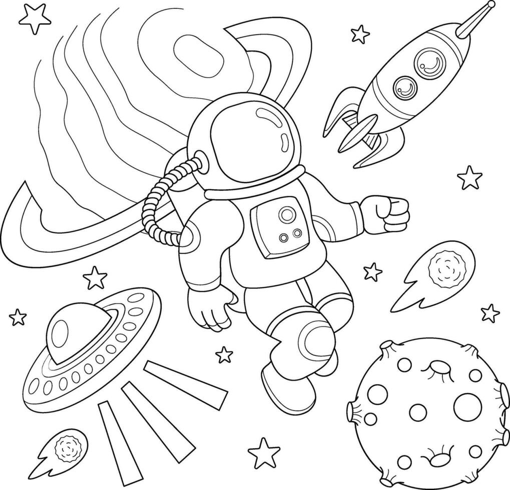 astronauta dentro espaço. coloração livro para crianças. vetor ilustração.