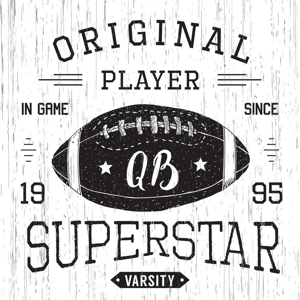 design de t-shirt, gráficos de tipografia superstar de quarterback de futebol americano, ilustração vetorial vetor