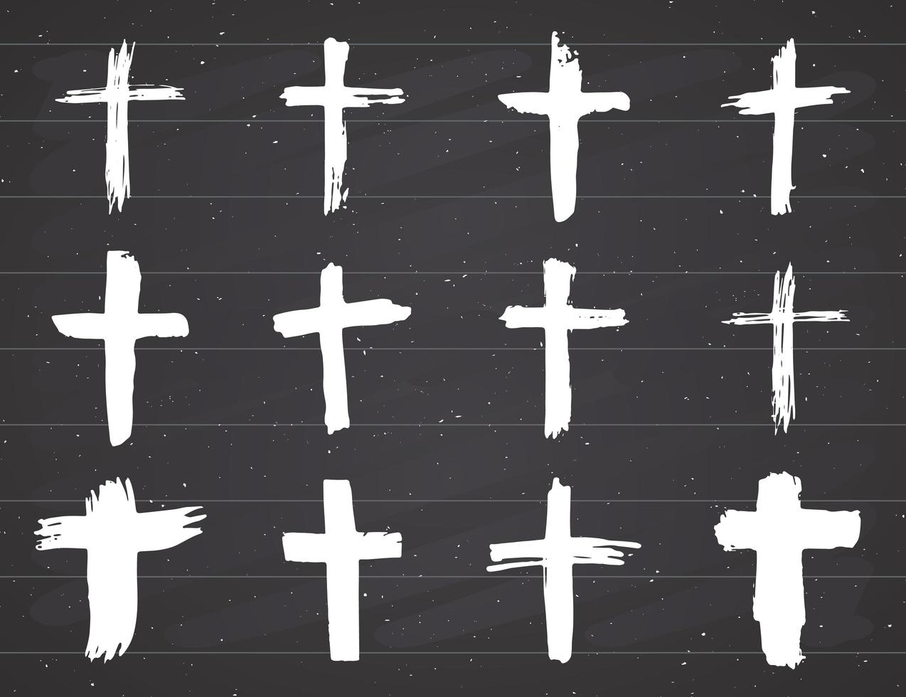 grunge desenhado à mão conjunto de símbolos cruzados. cruzes cristãs, ícones de sinais religiosos, ilustração em vetor símbolo do crucifixo