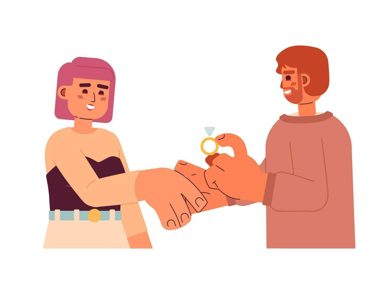 propondo com anel plano conceito vetor local ilustração. feliz acionado casal 2d desenho animado personagens em branco para rede ui Projeto. casamento proposta animado isolado editável criativo herói imagem