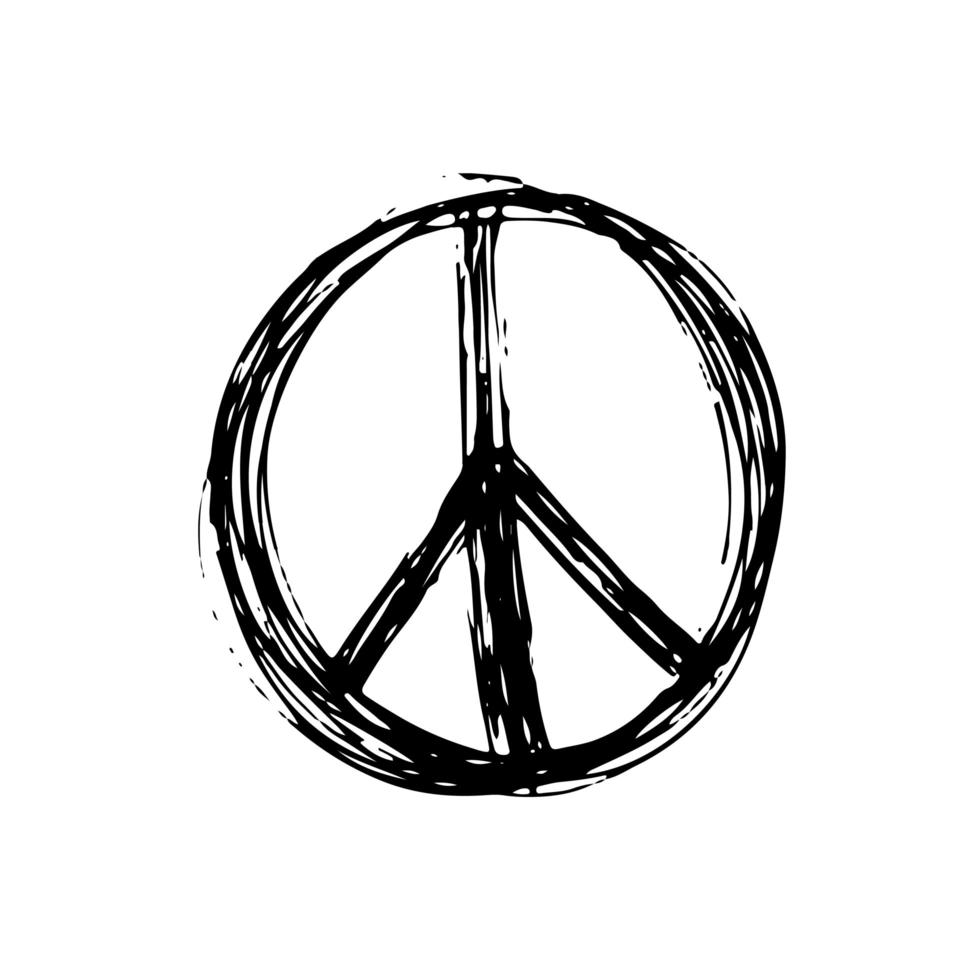 símbolo da paz, hippie grunge desenhado à mão ou sinal pacifista, ilustração vetorial, isolada no fundo branco vetor