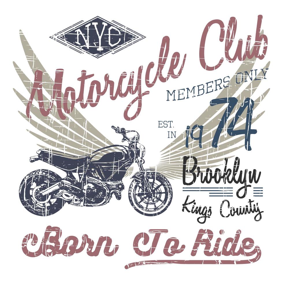 design de tipografia de t-shirt, vetor de motocicleta, gráficos de impressão de nyc, ilustração vetorial tipográfica, design gráfico de new york riders para etiqueta ou impressão de t-shirt, distintivo, distintivo, pôster