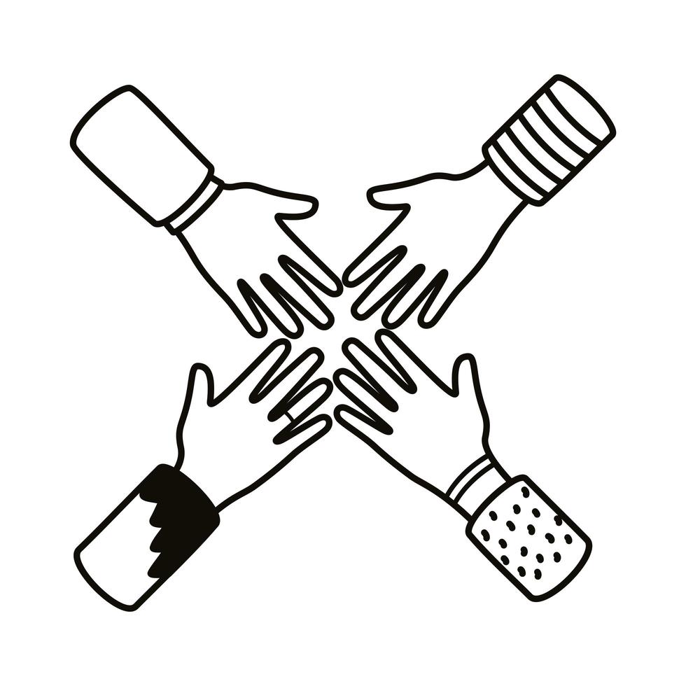 ícone de estilo de linha de equipe humana diversidade mãos vetor