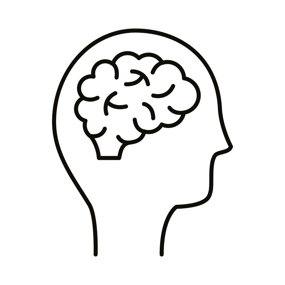 perfil com ícone de estilo de linha humana de cérebro vetor