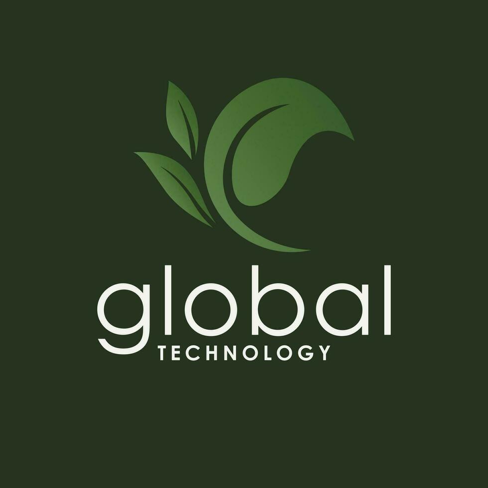 global tecnologia vetor logotipo Projeto. folha símbolo logotipo. tecnologia logotipo modelo com folhas.