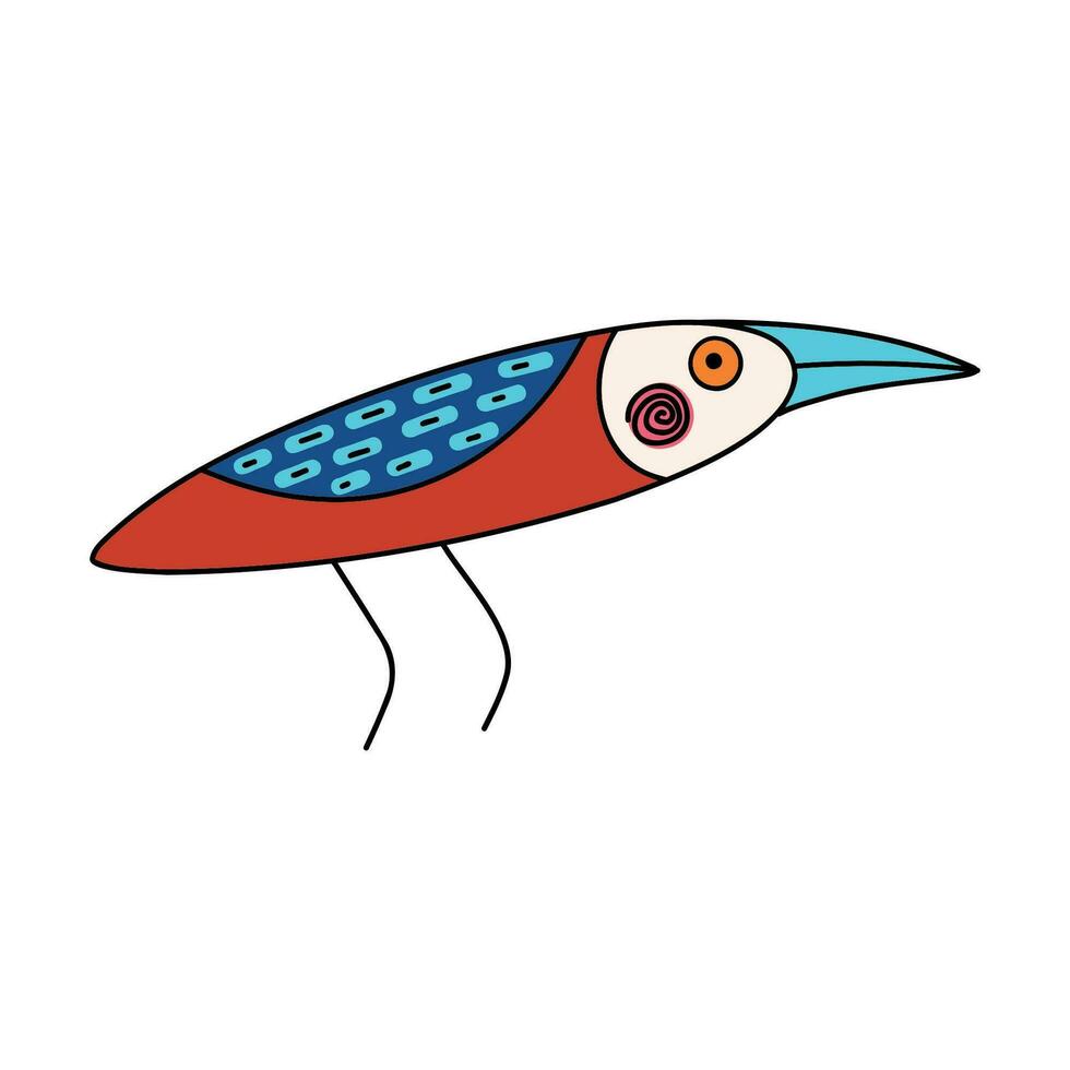 fofa tribal brilhante pássaro, moderno plano ilustração dentro uma na moda rabisco estilo vetor