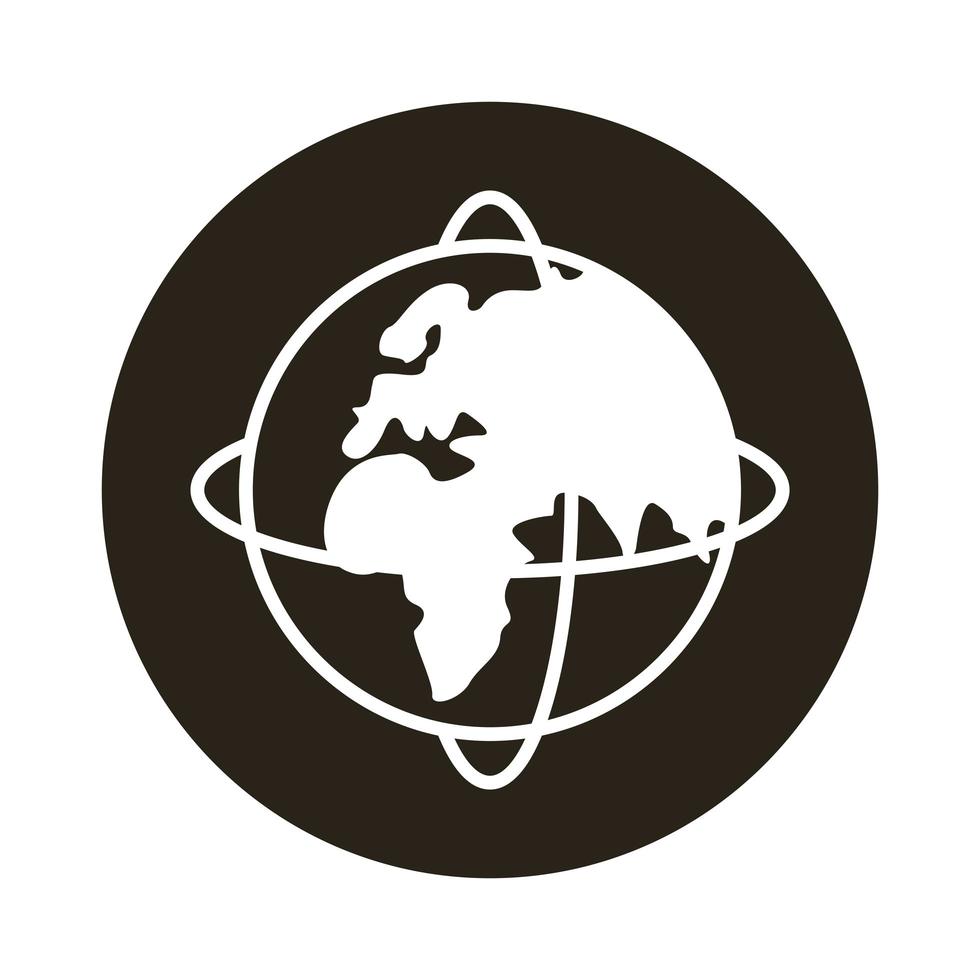mundo planeta Terra com ícone de bloco de estilo do velho continente vetor