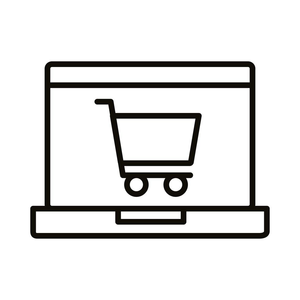 carrinho de compras com ícone de estilo de linha de laptop vetor