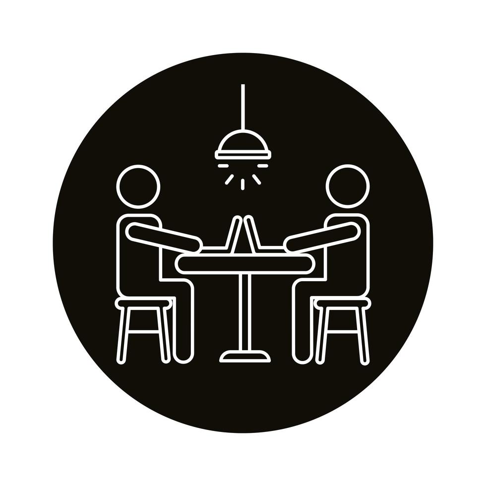 casal de avatares coworking em laptops sentados no ícone de estilo de linha de mesa vetor