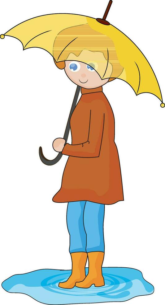 fofa pequeno menina debaixo a guarda-chuva. vetor