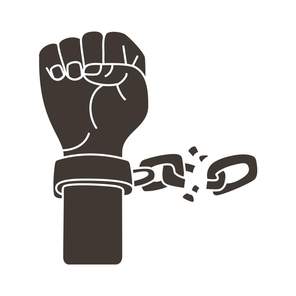 escravo de mão com ícone de estilo de silhueta de corrente quebrada vetor
