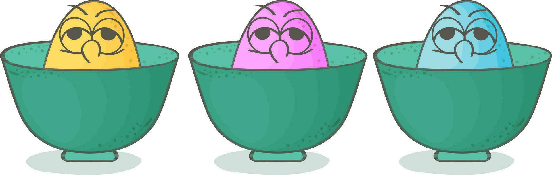 ilustração do colori Páscoa ovos dentro tigelas. vetor