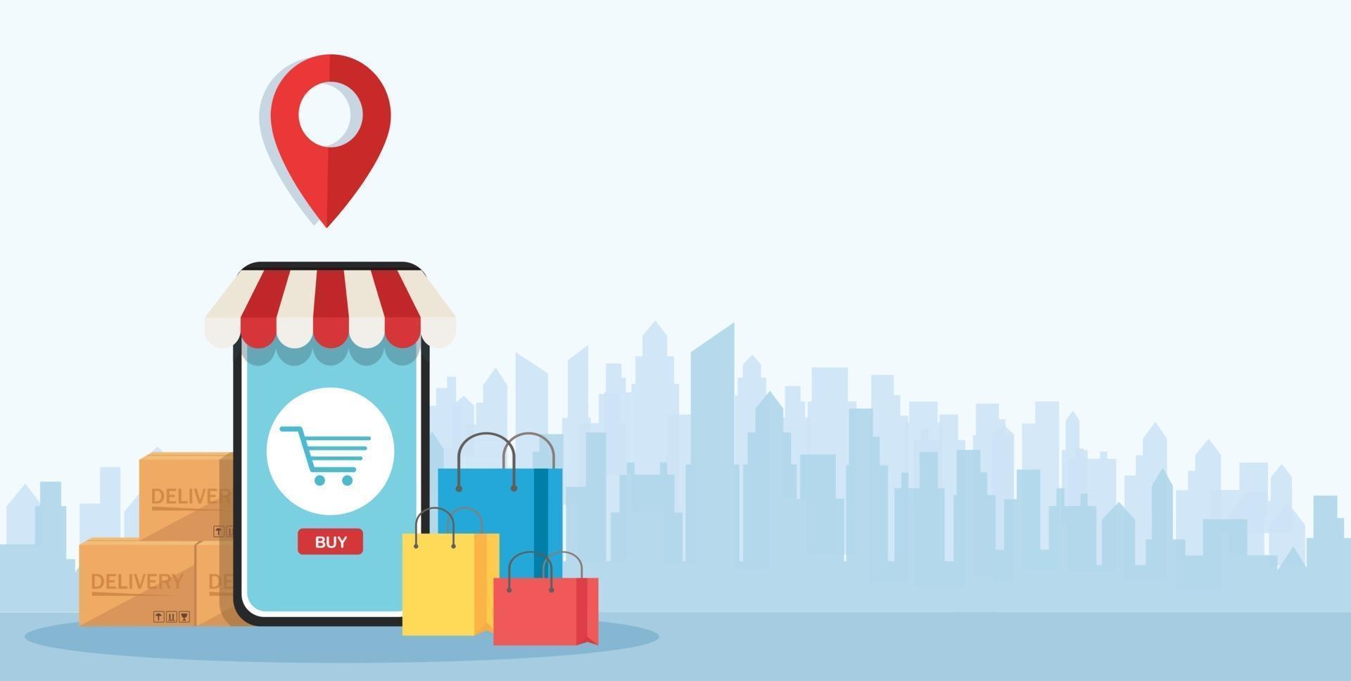 compras online no aplicativo e conceito móvel marketing digital online vetor