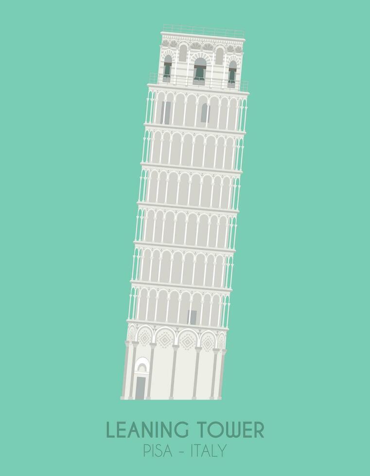 moderno Projeto poster com colorida fundo do inclinado torre dentro pisa, Itália. vetor ilustração